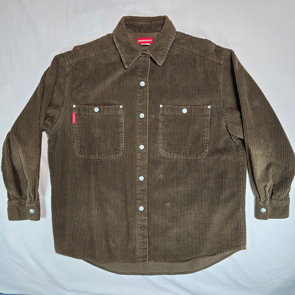 Unionbay‎ Mens Large Corduroy Button Down Shirt Olive Brown Long Sleeve JT3306